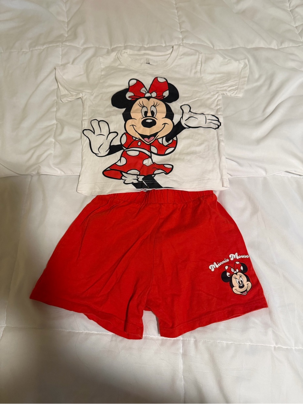 Disney Minnie Mouse White Tee and Red Shorts Pajama Set